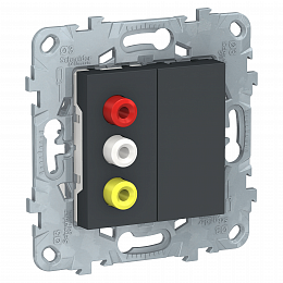 Розетка 3 RCA (антрацит) Unica New Schneider Electric. Вид 1