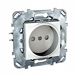 Розетка с з/к со шторками, б/зажим (белый) Unica Schneider Electric. Вид 1