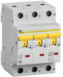 ВА47-60 Автоматический выключатель 3-полюсный, 50А, 6kA (хар-ка C) ИЭК. Вид 1