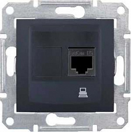Розетка компьют., RJ45, одиноч., кат. 6, экран. stp, с пруж. заж. (графит) Sedna Schneider Electric. Вид 1