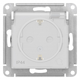 Розетка с заземлением со шторками и крышкой 16А, IP44 (белый) Atlas Design Systeme Electric. Вид 1