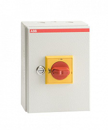 Рубильник в боксе OTL32BA3M до 32A 3-полюсный, желто-красная ручка, перфорация 4х25.5+2x16.5 ABB. Вид 1