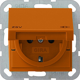 Розетка с заземлением, с крышкой (оранжевый) System 55 Gira. Вид 1