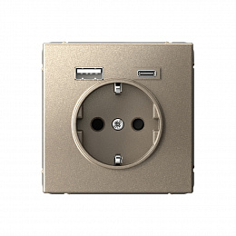 Розетка 16А с 2 USB A+C, 5В/2,4А/3,0А, 2х5В/1,5А, механизм (шампань) ARTGALLERY Systeme Electric. Вид 1