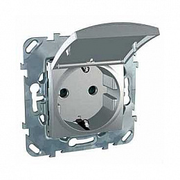 Розетка с з/к со шторками, с крышкой, винт. зажим (алюминий) Unica Top Schneider Electric. Вид 1