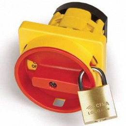 Желт.площадка и круглая красн.ручка под замок, 67х67, на винты DKC. Вид 1