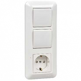 Блок С/У: розетка с зазем.+ выкл.1-клав.+ выкл 1-клав. (белый) Прима Systeme Electric. Вид 1
