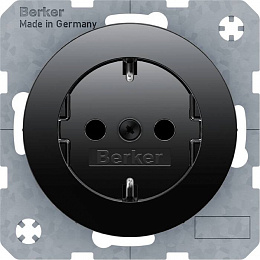 Розетка со шторками (черный) R.1/R.3 Berker. Вид 1