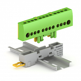 KSN-6-8x12-12 PE Клеммник на дин-рейку вертикальный 8х12, 12 отв., 100А, желто-зел. Tekfor. Вид 1