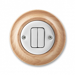 3559K-C87345 50 Выключатель кнопочный двухклавишный белый фарфор / натуральное дерево бук Decento ABB. Вид 1