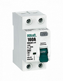 УЗО-03 Блок утечки тока 2-полюсный, 100A 300mA, тип A, 6кА DEKraft. Вид 1