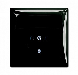 20 EUCKD-95-50 Розетка с заземлением, с крышкой, в сборе, IP44 (шато/чёрный) Basic55 ABB. Вид 1