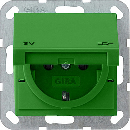 Розетка с заземлением, с крышкой (зеленый) System 55 Gira. Вид 1