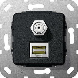 Розетка RJ45+SAT F (черный) System 55 Gira. Вид 1