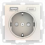 Розетка 16А c 2 USB A+C, 5В/2,4А/3,0А, 2х5В/1,5А, механизм (жемчуг) AtlasDesign Systeme Electric. Вид 1.