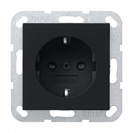Розетка с заземлением, со шторками (черный матовый) System 55 Gira. Вид 1