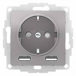 Розетка 16А c 2 USB A+A, 5В/2,4А, 2х5В/1,2А, механизм (алюминий) Atlas Design Systeme Electric. Вид 1