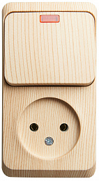 Блок О/У: розетка без заземления + выкл. 1-кл. с подсв. (сосна) Этюд Systeme Electric. Вид 1