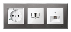 Рамка 3-постовая (металл серый родий) Merten M-Elegance Schneider Electric. Вид 1