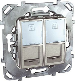 Розетка компьют., rj45, двойная, кат. 6, с полем для надп. (алюминий) Unica Top Schneider Electric. Вид 1