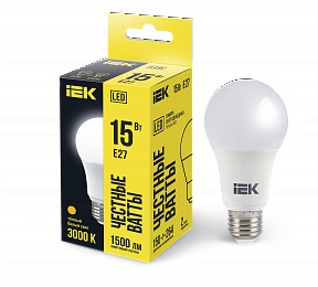 Лампа LED A60 шар 15Вт 230В 3000К E27 ИЭК. Вид 1