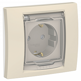 Розетка с з/к со шторками, с крышкой, IP44 (бежевый) Unica New Schneider Electric. Вид 1