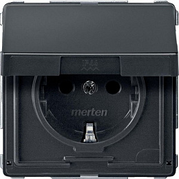 Механизм розетки с крышкой (антрацит) Merten Aquadesign Schneider Electric. Вид 1