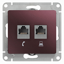 Розетка двойная RJ11+RJ45, кат.5e,механизм, (баклажановый) Glossa Systeme Electric. Вид 1