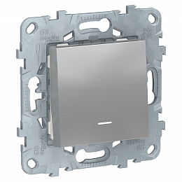 Выключатель 1-клавишный с подсветкой, сх.1а (алюминий) Unica New Schneider Electric. Вид 1