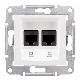 Розетка компьютерная 2-ая, RJ45, кат.5е. (интернет) пружинный зажим (белый) Sedna Schneider Electric. Вид 1
