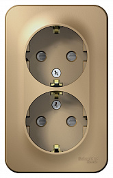 Розетка двойная с заземлением, со штороками, О/У, изол.пластина,16А, 250В (титан) Blanca Systeme Electric. Вид 1