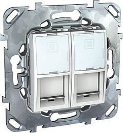 Розетка компьютерная, RJ45, двойная, с полем для надписи, кат. 6 (белый) Unica Schneider Electric. Вид 1