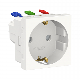 Розетка с з/к со шторками, б/зажим, 2 модуля, (белая) Unica Modular Schneider Electric. Вид 1