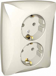 Розетка двойная с заземлением, 16А, в сборе (бежевый) Дуэт Schneider Electric. Вид 1