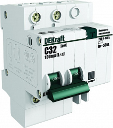 ДИФ-101 Дифф. автомат 1P+N, 16А, 100mA, тип AC, 4.5kA (хар-ка D) DEKraft. Вид 1