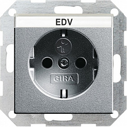 Розетка с заземлением, со шторками (алюминий) System 55 Gira. Вид 1