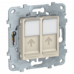 Розетка компьютерная, RJ45, двойная, кат. 6 utp (бежевый) Unica New Schneider Electric. Вид 1