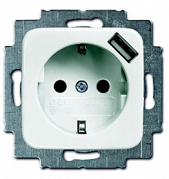 20 EUCBUSB-214-500 Розетка SCHUKO 16А 250В с защитными шторками, с устройством зарядным USB 700мА, серия Reflex SI, альпийский белый АВВ. Вид 1