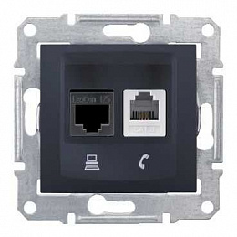 Розетка телеф.+компьют.,RJ11+RJ45,кат. 6, экран. stp, с пруж. заж. (графит) Sedna Schneider Electric. Вид 1