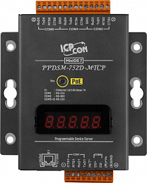 Программируемый сервер устройств, 4xRS-232, 1xRS-485, Power over Ethernet, Modbus, LED-дисплей, металлический корпус ICP DAS. Вид 1