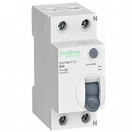 Блок утечки тока 2-полюсный, 63А, 30mA, тип A City9 (УЗО) Systeme Electric. Вид 1