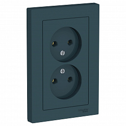 Розетка двойная без заземления,16А, в сборе (изумруд) Atlas Design Systeme Electric. Вид 1