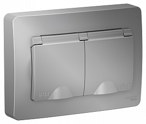 Розетка двойная с заземл. со шторк.,с крышк., С/У, IP44, 16А,250В (алюминий) Blanca Systeme Electric. Вид 1