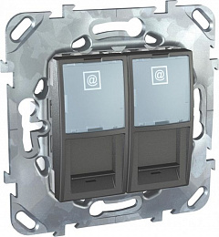 Розетка компьютерная 2хRJ45 кат.5Е с полем для надписи (графит) Unica Top Schneider Electric. Вид 1