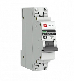 ВА47-63 Автоматический выключатель 1-полюсный, 2А, 4,5kA (хар-ка В) EKF. Вид 1