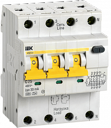 АВДТ 34 Дифф. автомат 4-полюсный 25А, 30mA, 6кА, тип A (хар-ка С) ИЭК. Вид 1