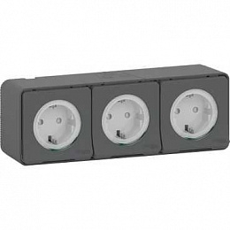 Блок из трех розеток открытой устан, винтов. клеммы IP55 (антрацит) Mureva Styl Schneider Electric. Вид 1