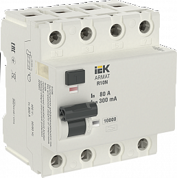 R10N Блок утечки тока 4-полюсный, 80А 300mA, 10kA, тип A ИЭК. Вид 1