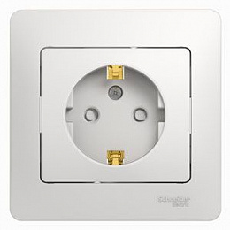 Розетка с заземлением со шторками, 16А, в сборе (белый) Glossa Systeme Electric. Вид 1