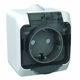 Розетка с заземлением, со шторками, О/У, IP44 (белый) Этюд Systeme Electric. Вид 1
